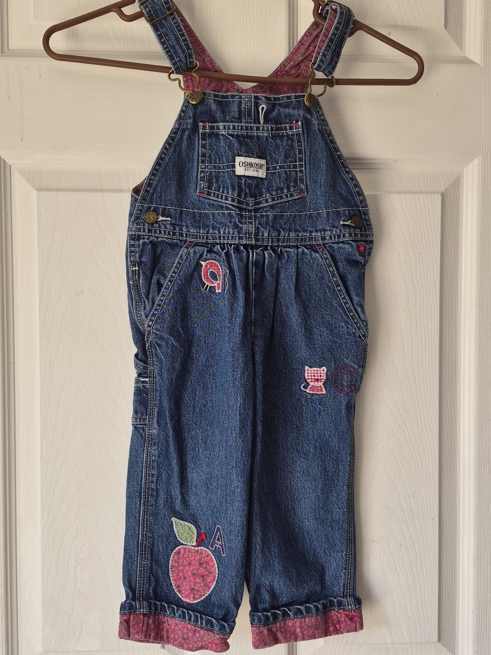 OshKosh B'gosh Girls' Blue Denim Overalls with Pink Accents
